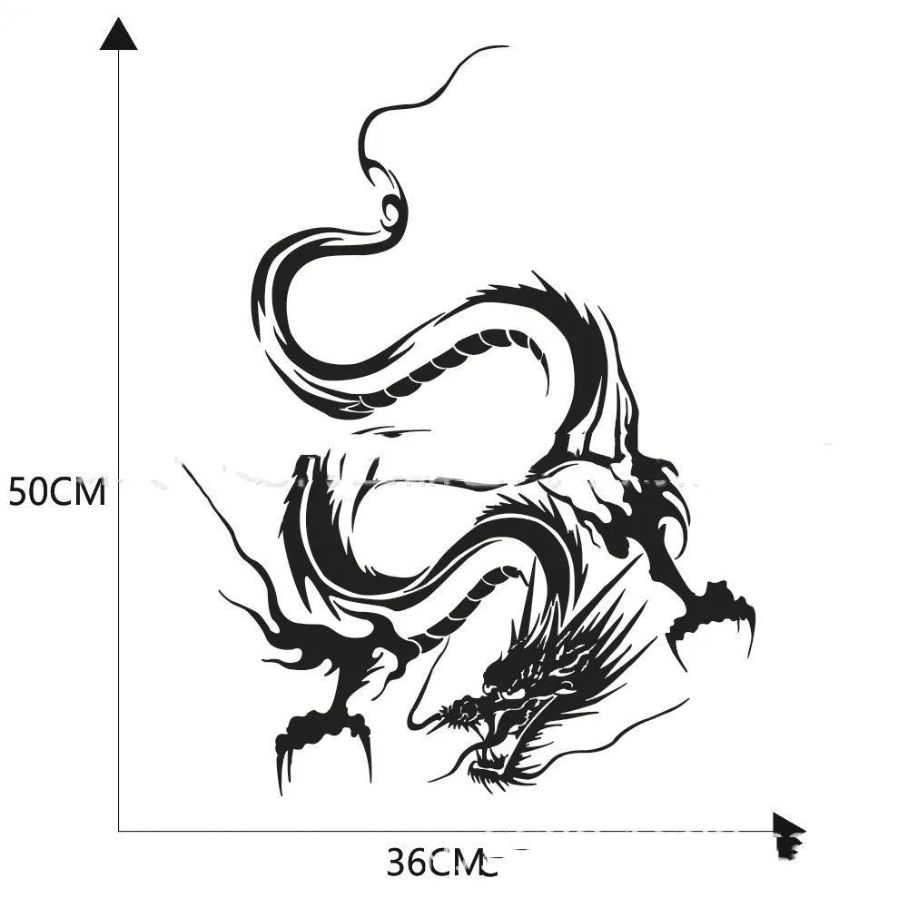 Black dragon design car body sticker measuring 50 by 36 centimetres on a vehicle front end.