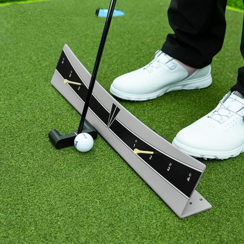 Golf putter trajectory balance simulator with adjustable push rod balancer on PVC construction