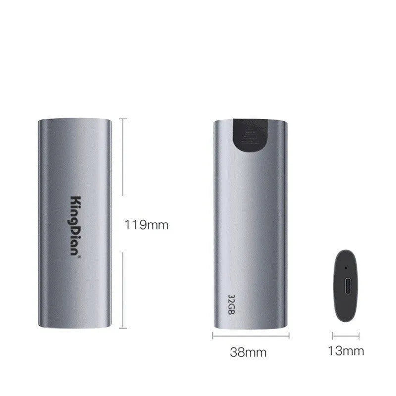 Grey portable SSD external hard drive with USB 3.0 connector for direct mobile phone connection
