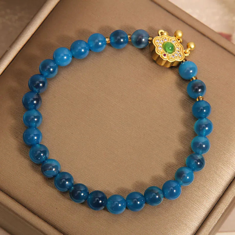 Blue sugar heart agate safety lock pendant women's bracelet with crystal and rhinestone decoration