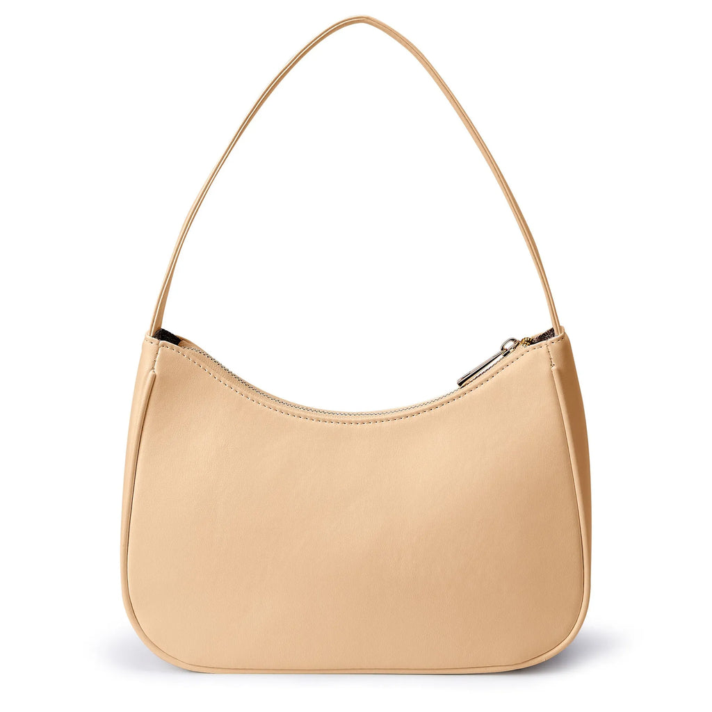 Apricot coloured retro waterproof shoulder bag with adjustable strap made from PU material