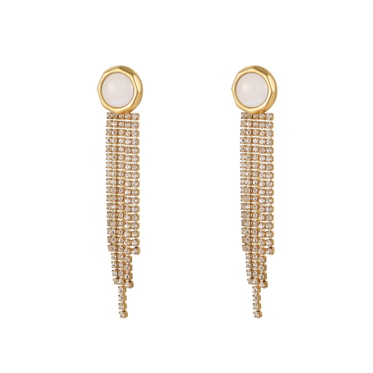 Stainless steel earrings with diamond tassel and heart shapes in 18K gold electroplated finish