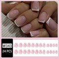 24 white fake nails with a black and grey plaid pattern, laid out as press-on nail tips.