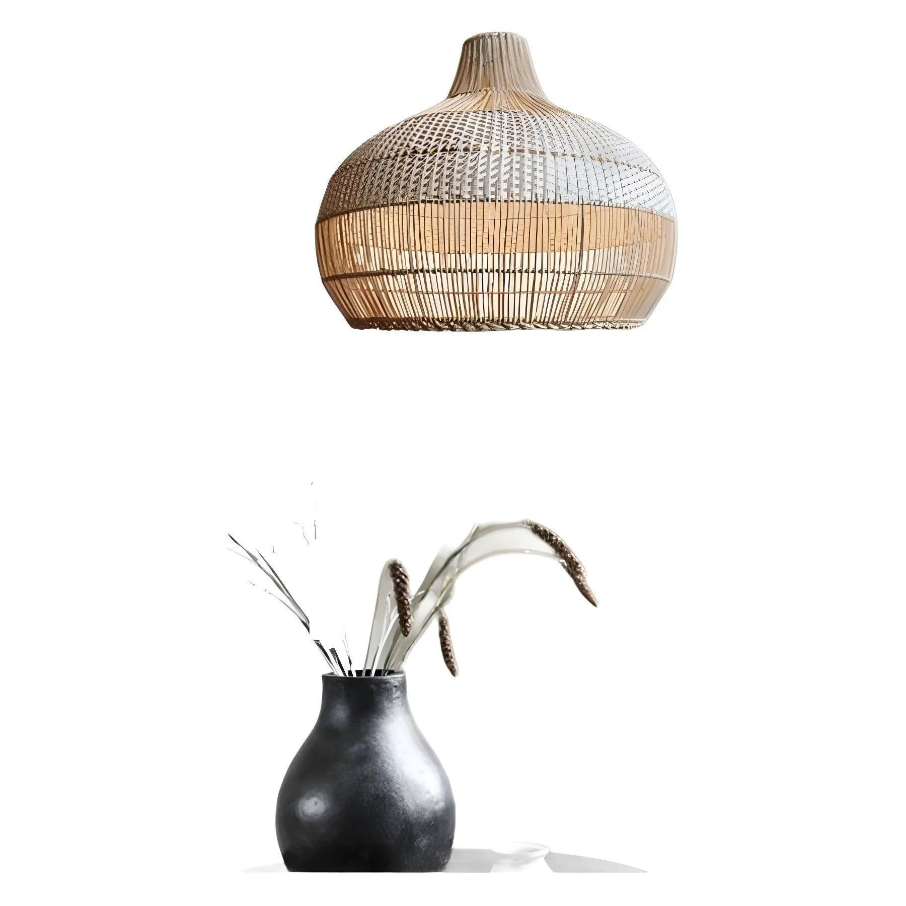 Woven rattan chandelier with a 60cm diameter, pastoral Southeast Asian style, for living room or homestay.