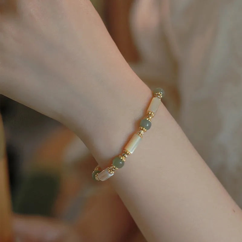 White Hetian jade geometric bracelet with round beads for women