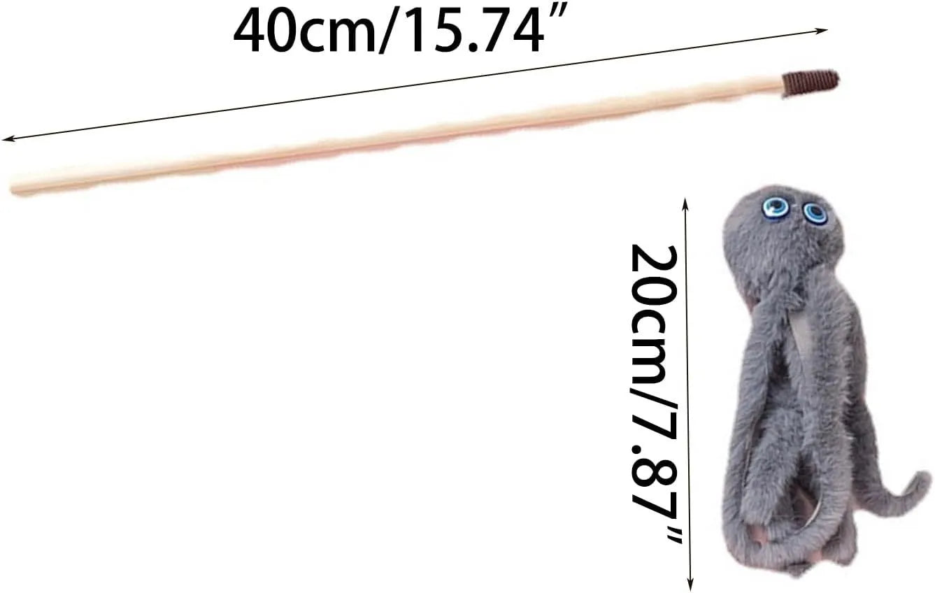 Octopus-themed cat toy with long stick handle and colourful furry texture for indoor kitten play