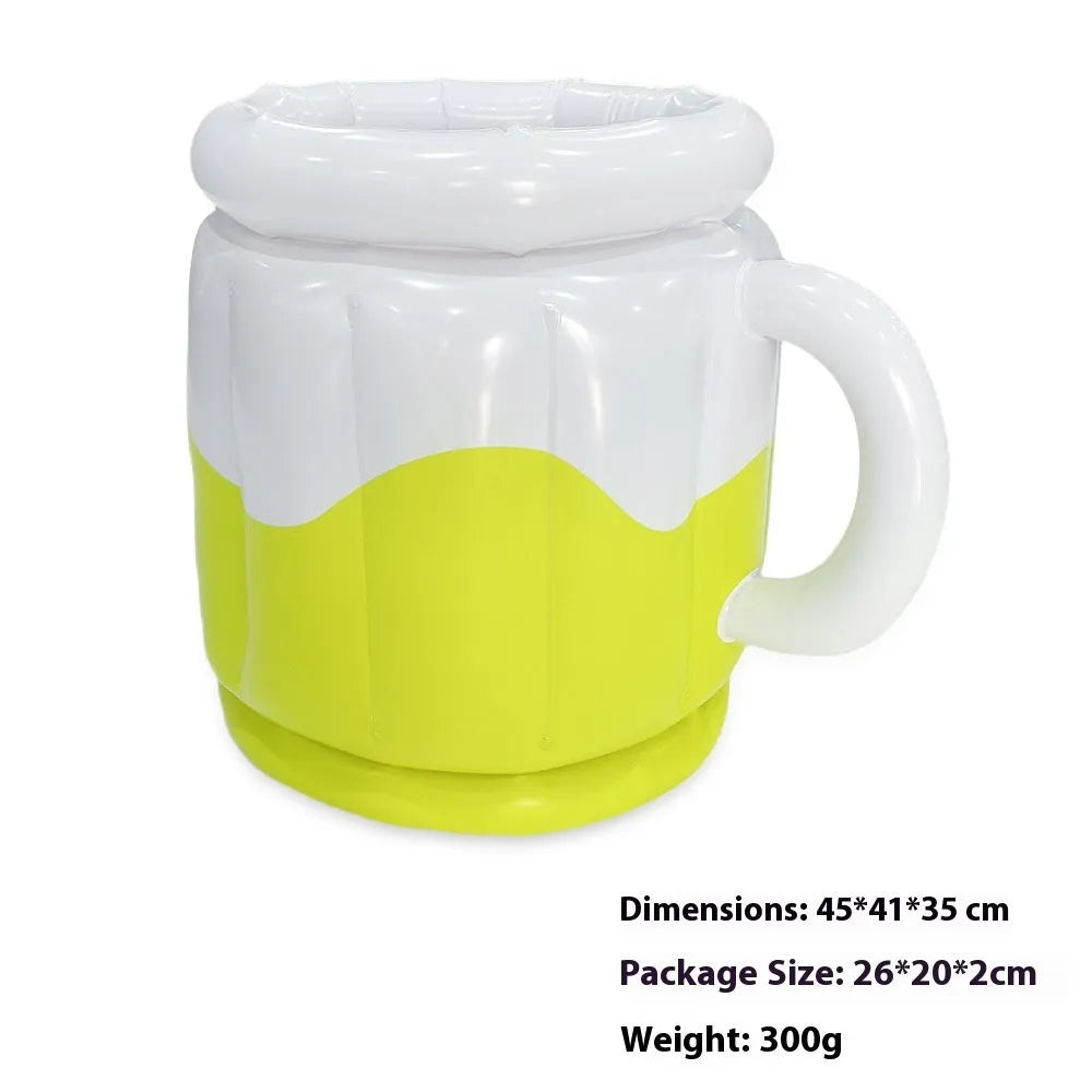 Yellow inflatable PVC ice bucket for portable drink chilling at parties.
