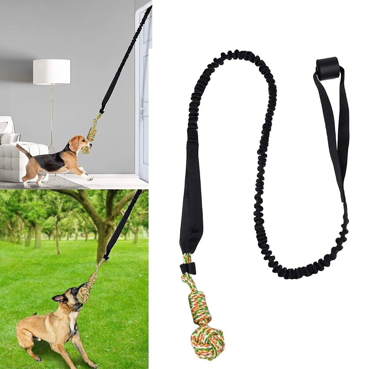 Cotton thread dog tug-of-war rope toy in black, grey, or red colours for interactive play