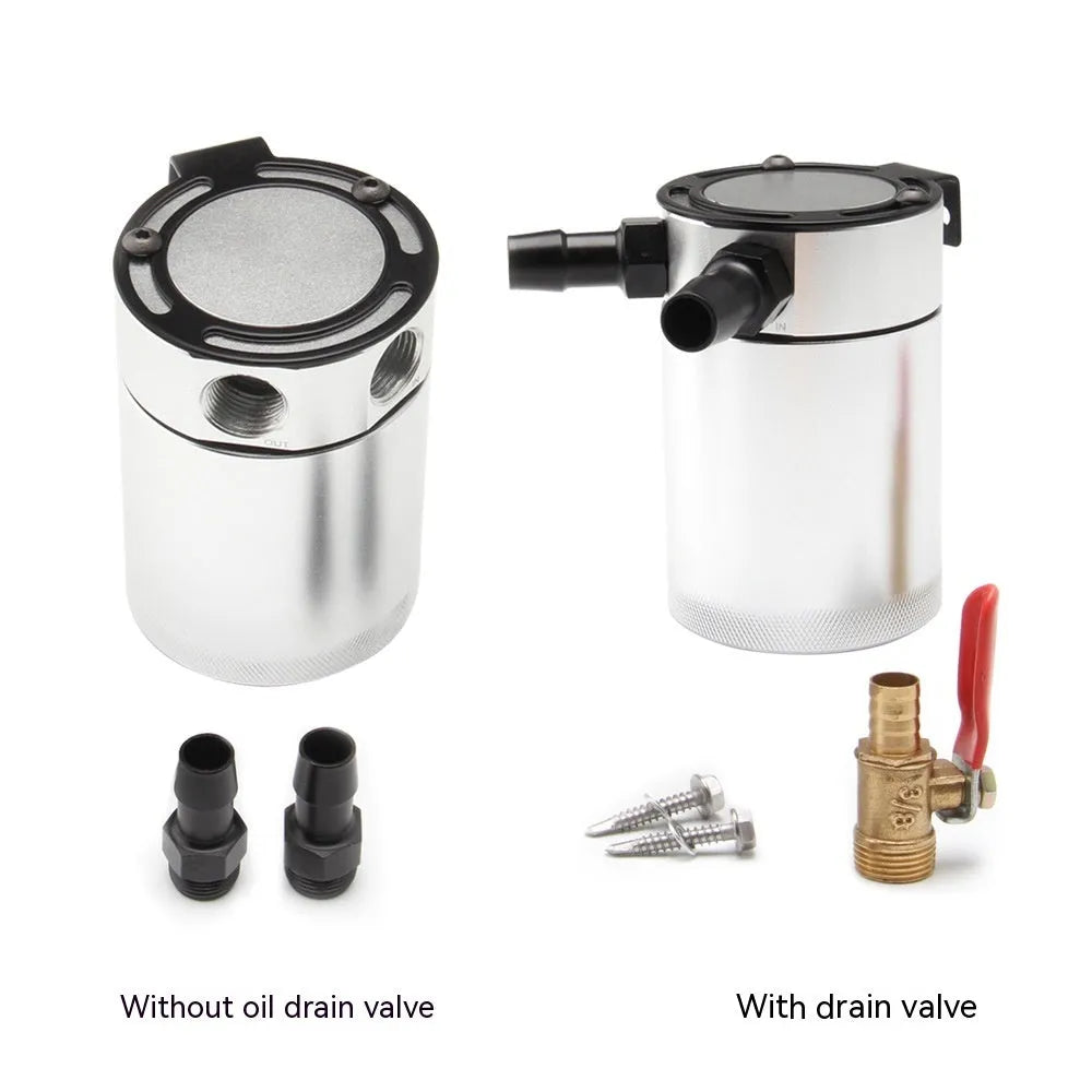 Automotive aluminium oil pot with two-hole breathable design and oil-free valve in black finish