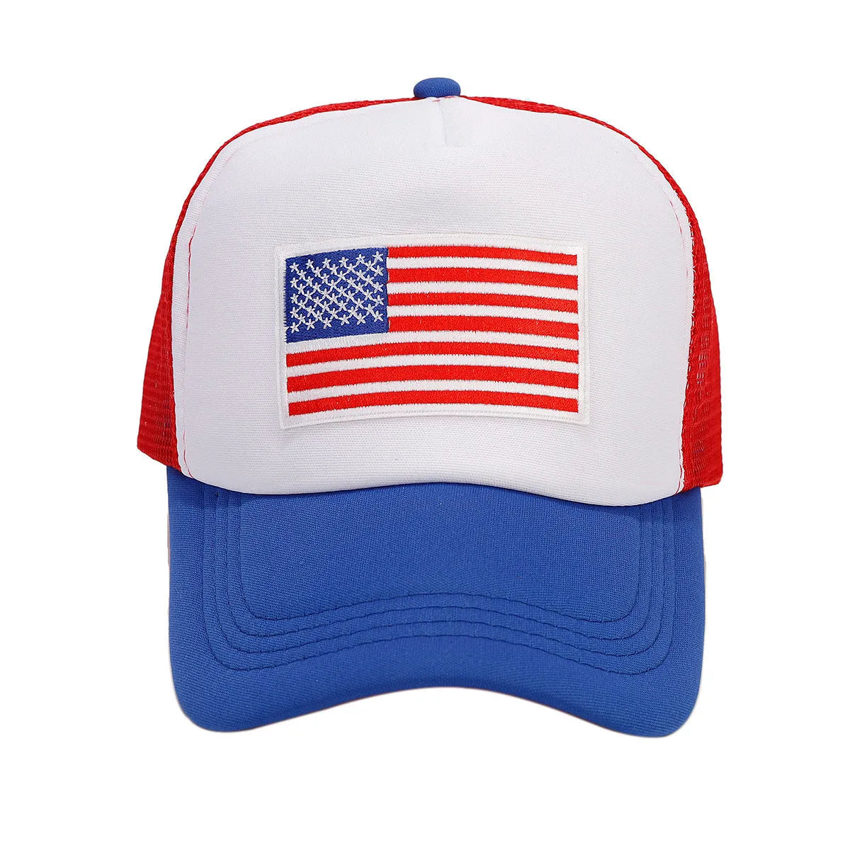 Red and blue contrast baseball cap with breathable space cotton fabric dome crown