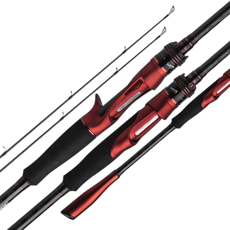 Carbon fishing rod with ultralight cross carbon cloth construction showing straight handle and pikestaff style options