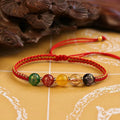 Red and black hand-woven rope bracelet with five geometric agate beads, Five Gods of Wealth design, national style.