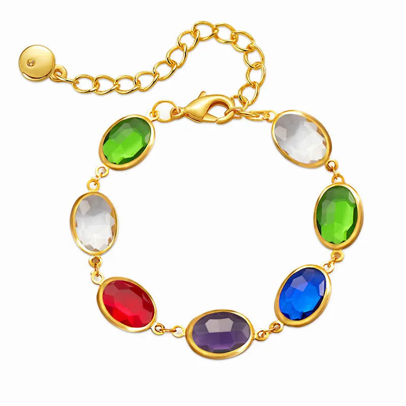Geometric ellipse bracelet in 18K copper with blue glass inlay embroidery