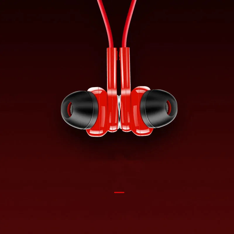 G03 neckband-style sports Bluetooth earphones in red, black, or white colour options, showing the hanging design.