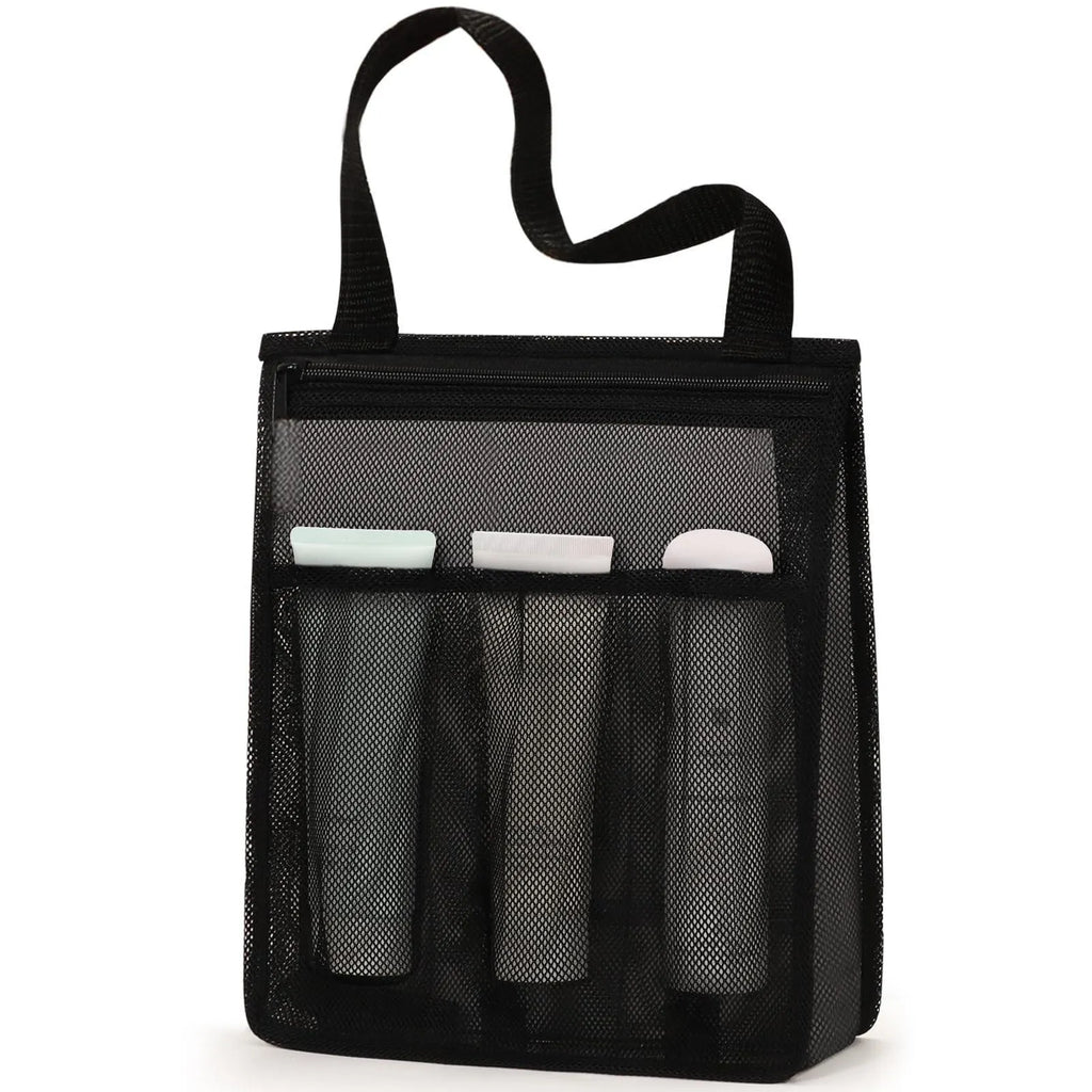 Large black swimming gym bag with mesh pockets and separate wet and dry compartments.