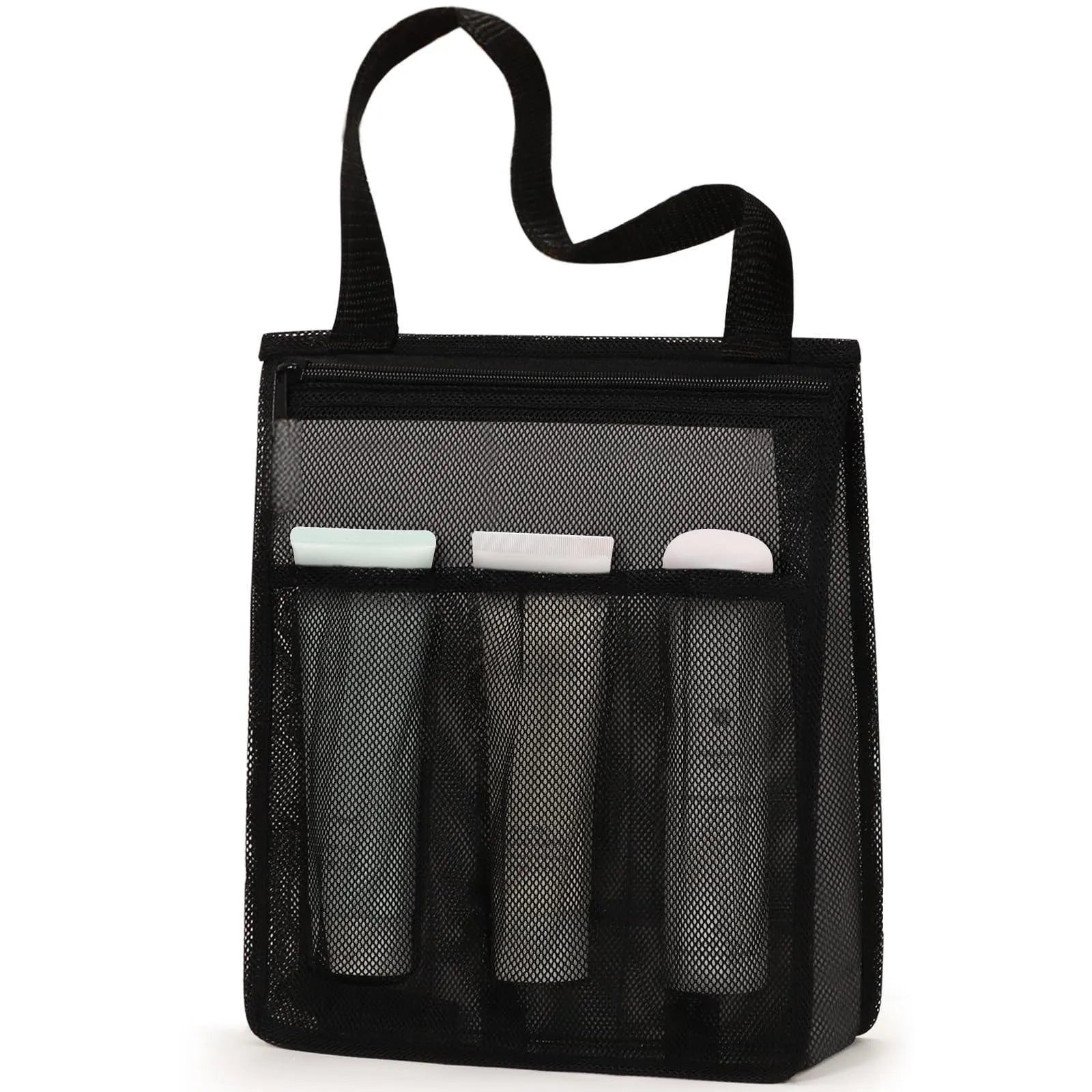 Large black swimming gym bag with mesh pockets and separate wet and dry compartments.