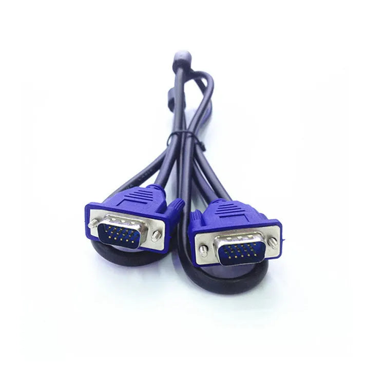 Black VGA video cable with blue connector heads measuring 1.5 metres for computer monitor connections