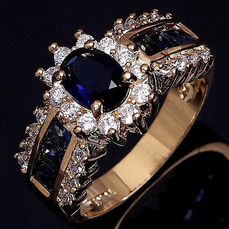 Personalised zinc alloy unisex ring with a choice of blue diamond or coloured zircon gemstone settings.