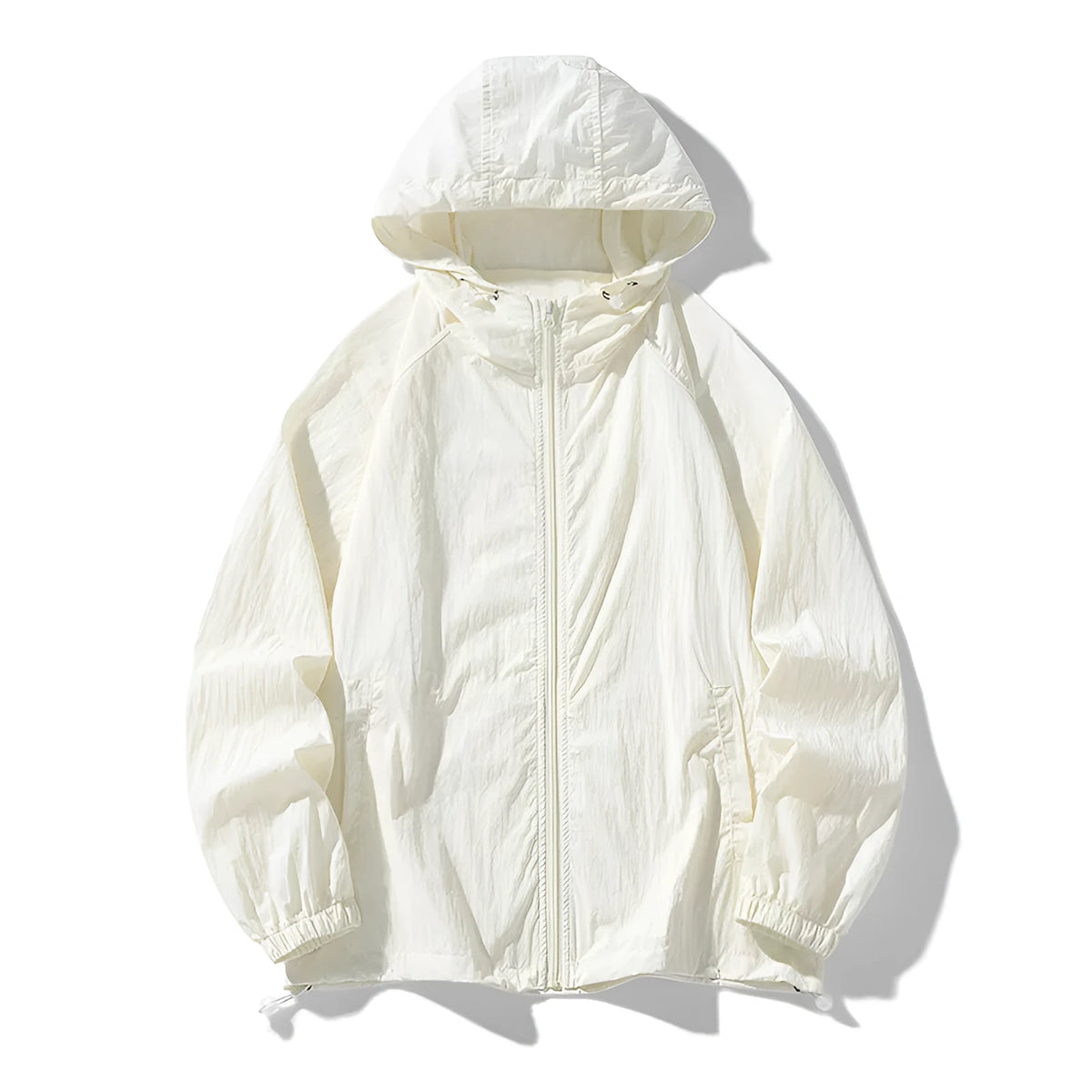 Thin loose fit outdoor sports jacket in various colours on a hanger, showing front and back detail.
