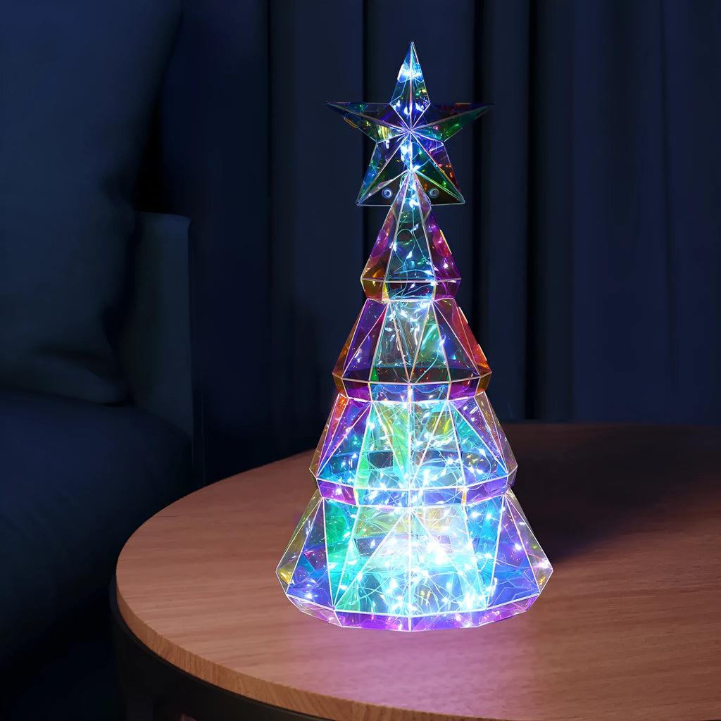 Colourful cartoon Christmas tree light with LED illumination on PET plastic base