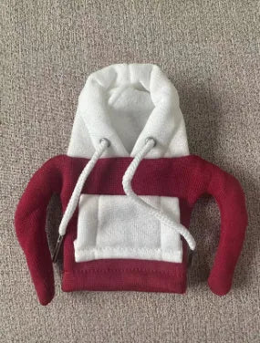 Polyester car gear lever hooded cover in red and white colour combination showing 12x13cm dimensions