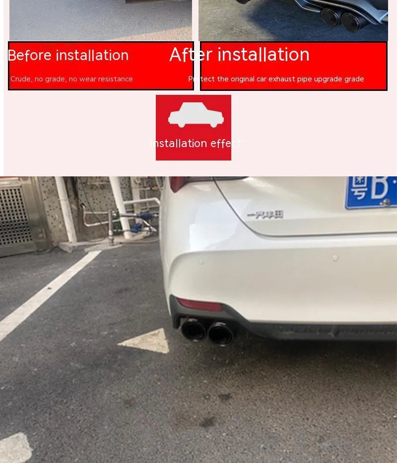 Black carbon fibre car exhaust pipe with double outlet tail nozzle, 250mm modification silencer