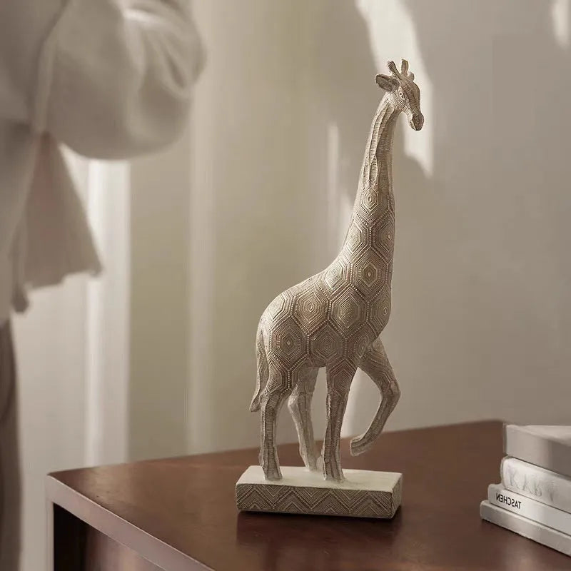 Wood colour synthetic resin giraffe ornament standing 30.5cm tall for home decoration.