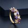 Adjustable open ring with heart-shaped zircon stones in gold or silver electroplated copper, unisex design