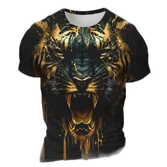 Men's 3D tiger pattern short sleeve T-shirt in polyester bird eye cloth fabric with digital printing