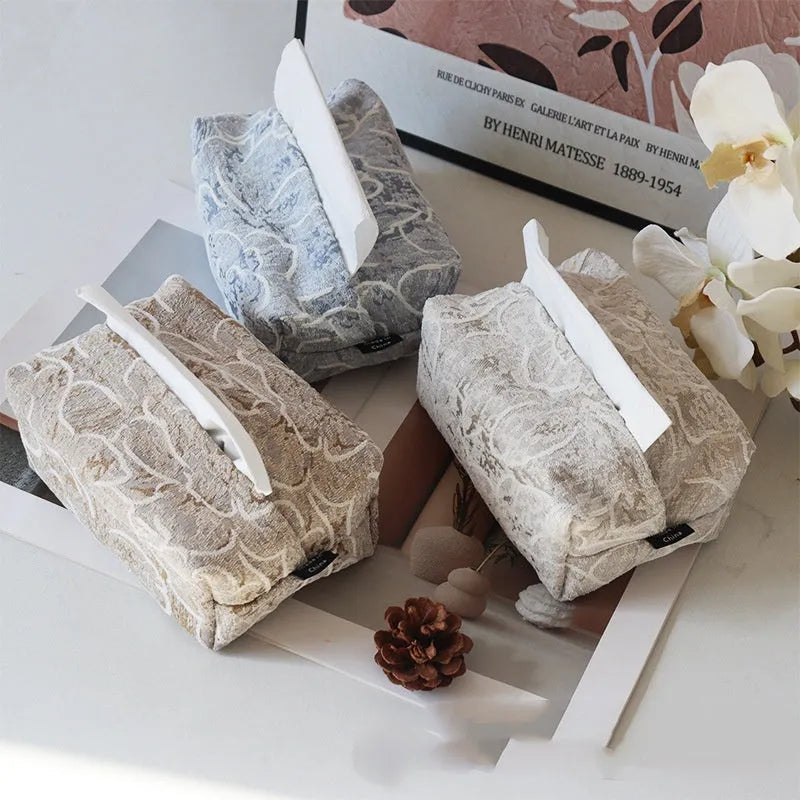 Cotton floral tissue box cover in pastoral Chinese style for living room tables
