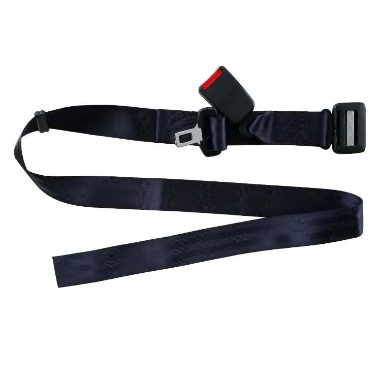 Maternity seat belt extender with polyester strap and ABS buckle for pregnant women.