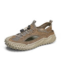 Men's waterproof outdoor sandals with leather mesh uppers, elastic band closure, and non-slip rubber soles