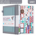 Creative undated notebook with PU leather-style cover in purple, green, black, grey, pink, or orange.