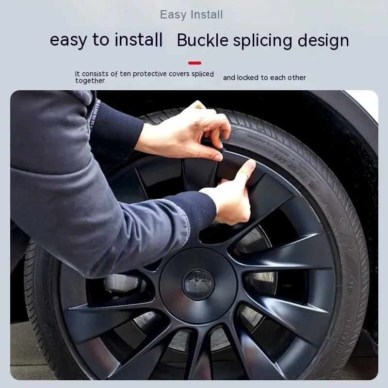 Tesla Model Y wheel hub cover set in black, white, red or carbon fibre pattern plastic decorative rim cover