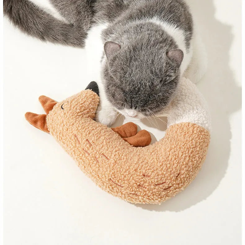 Cartoon dog chew toy in duckling yellow or fox orange with teddy velvet fabric and crinkle sound.