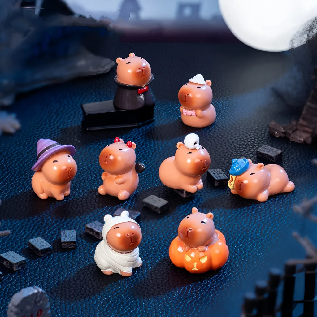 Resin Halloween capybara figurine decoration for micro landscapes in various spooky colour designs
