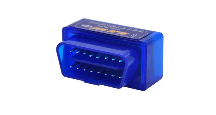 Blue OBD2 Bluetooth diagnostic scanner for reading engine codes and sensor data