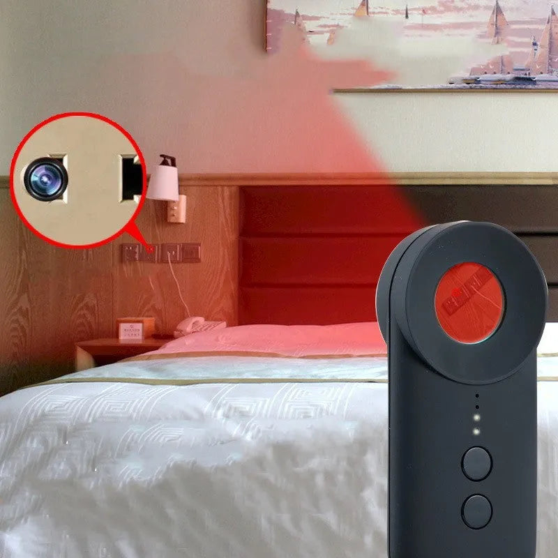 Black GPS signal detector measuring 93.8mm with WiFi and surveillance camera detection capabilities