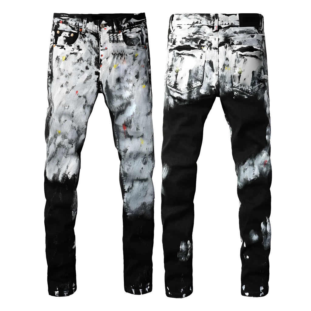 Men's black slim fit skinny jeans with straight leg pencil pants design and button fly