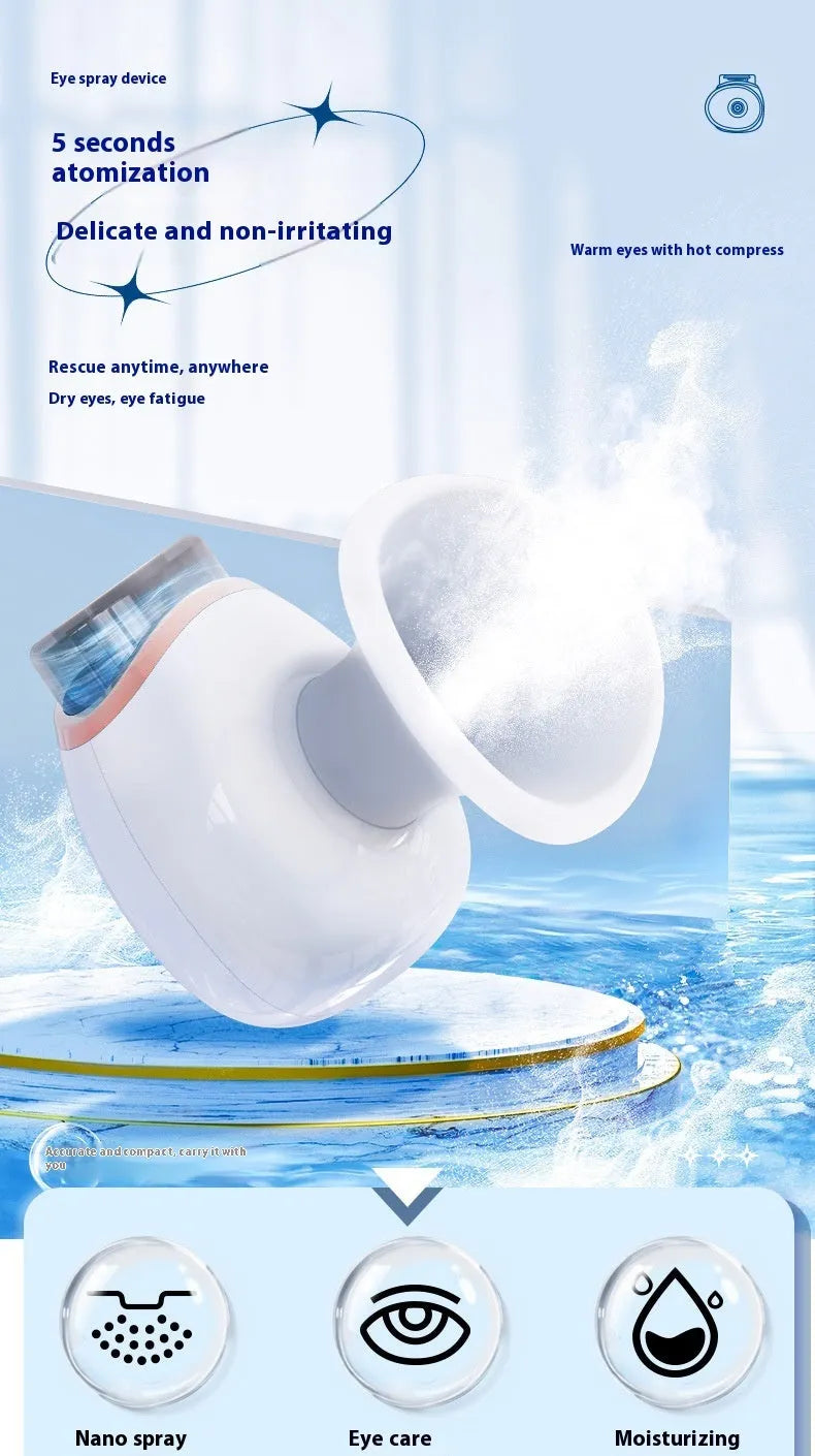White portable eye humidifier with USB charging cable on a table