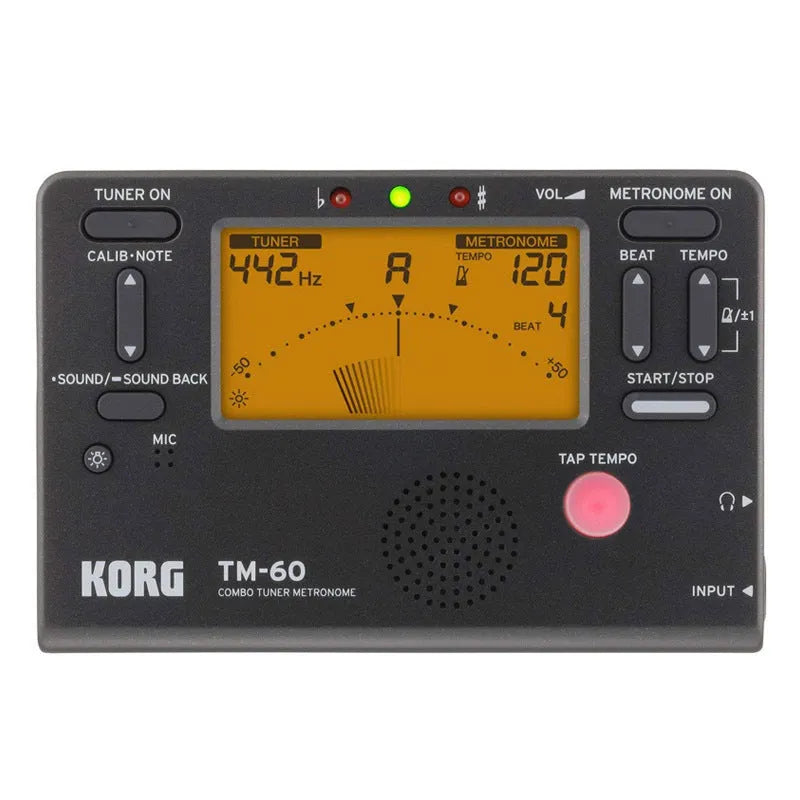 TM-60 black or white universal electronic tuner metronome for musical instrument practice.