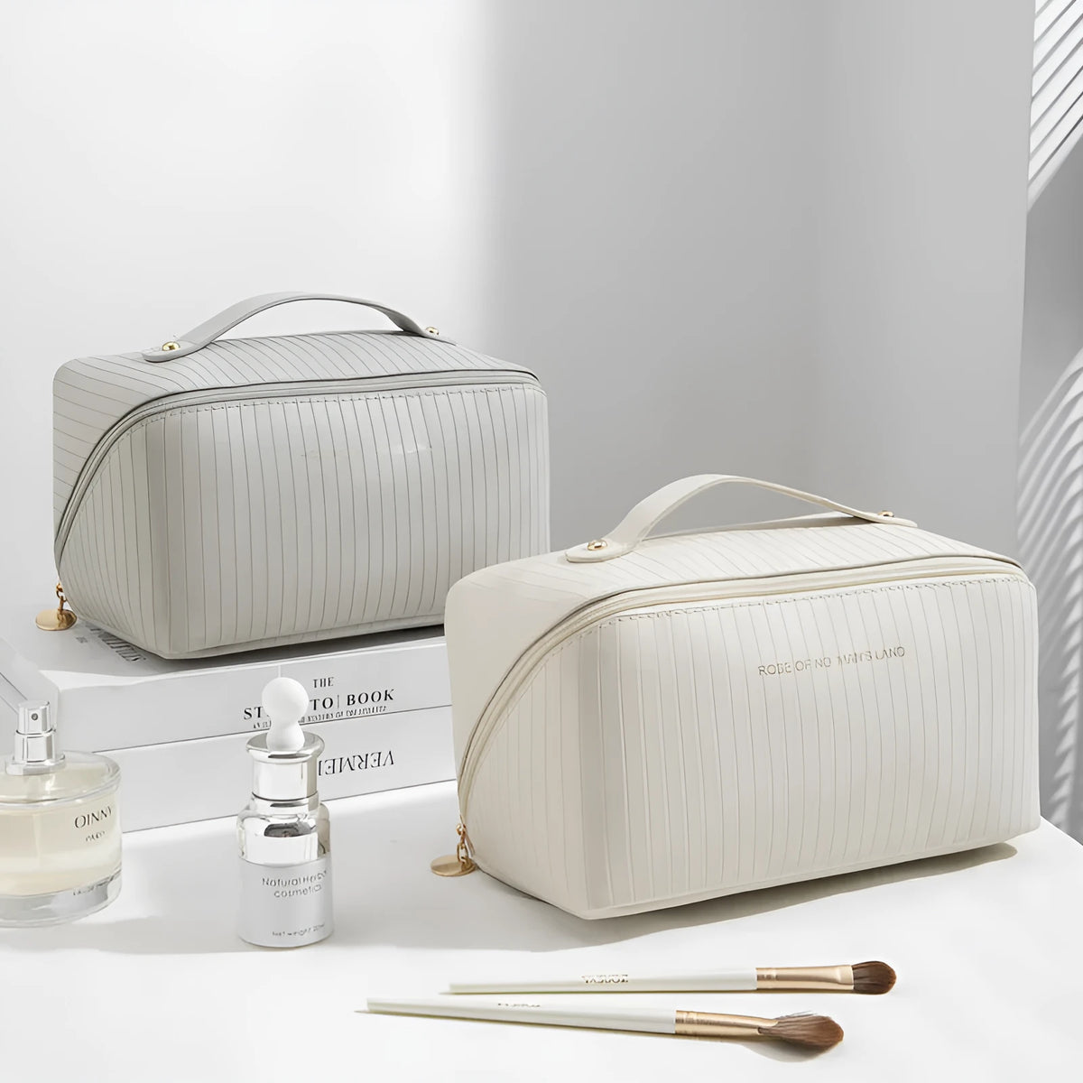 Cubic vertical pattern makeup bag with 22.5cm height in five colour options
