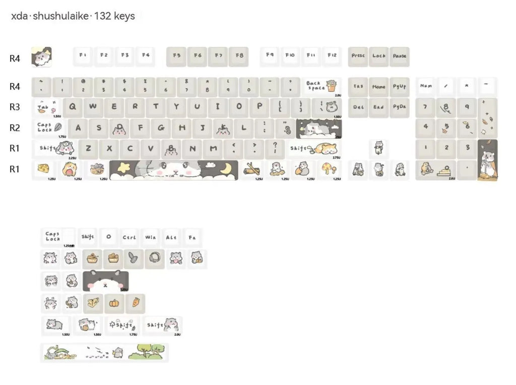 Custard and mouse character design mechanical keyboard keycaps set for 68 75 98 100 percent layouts