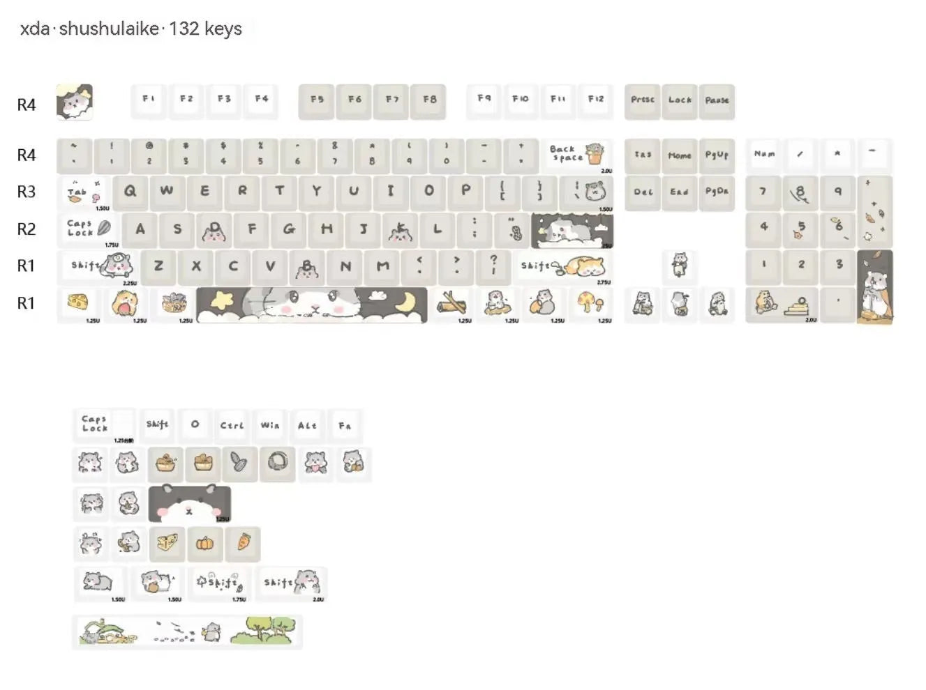 Custard and mouse character design mechanical keyboard keycaps set for 68 75 98 100 percent layouts