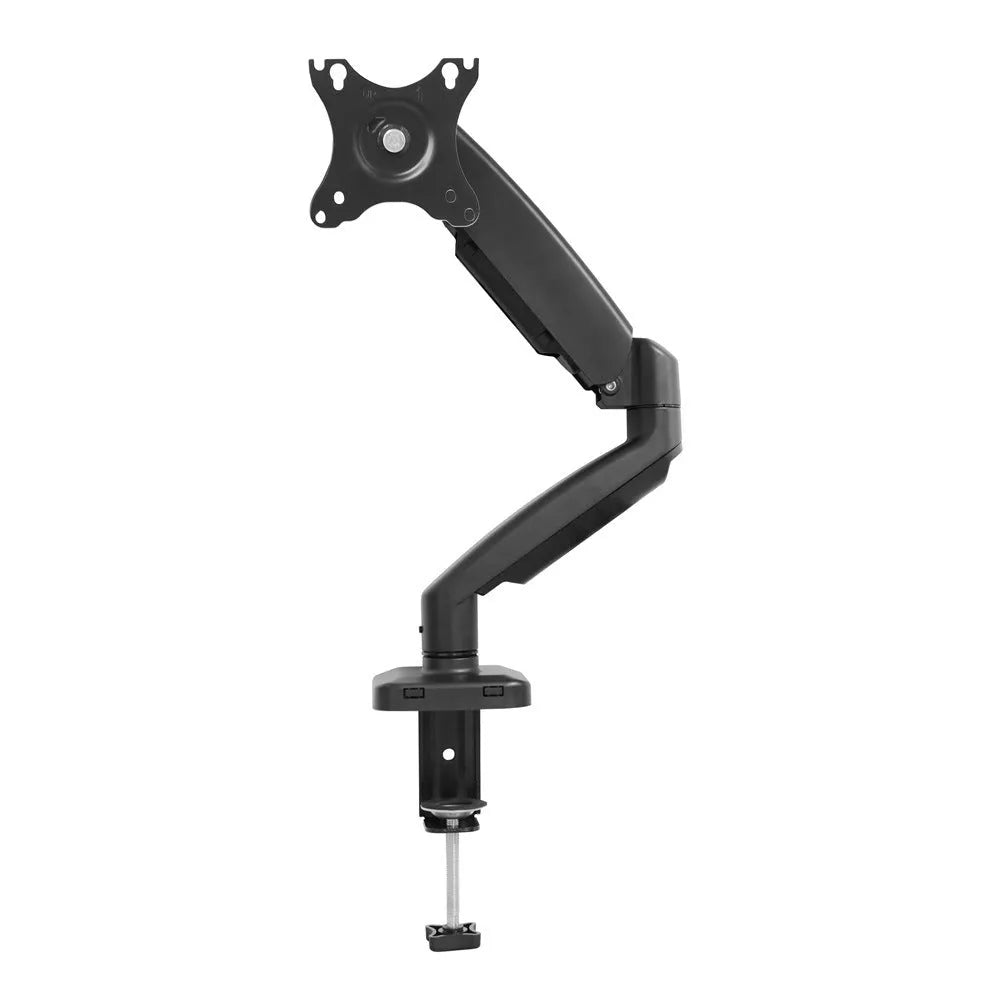 Black rotating telescopic LCD screen bracket showing height adjustment and rotation functions