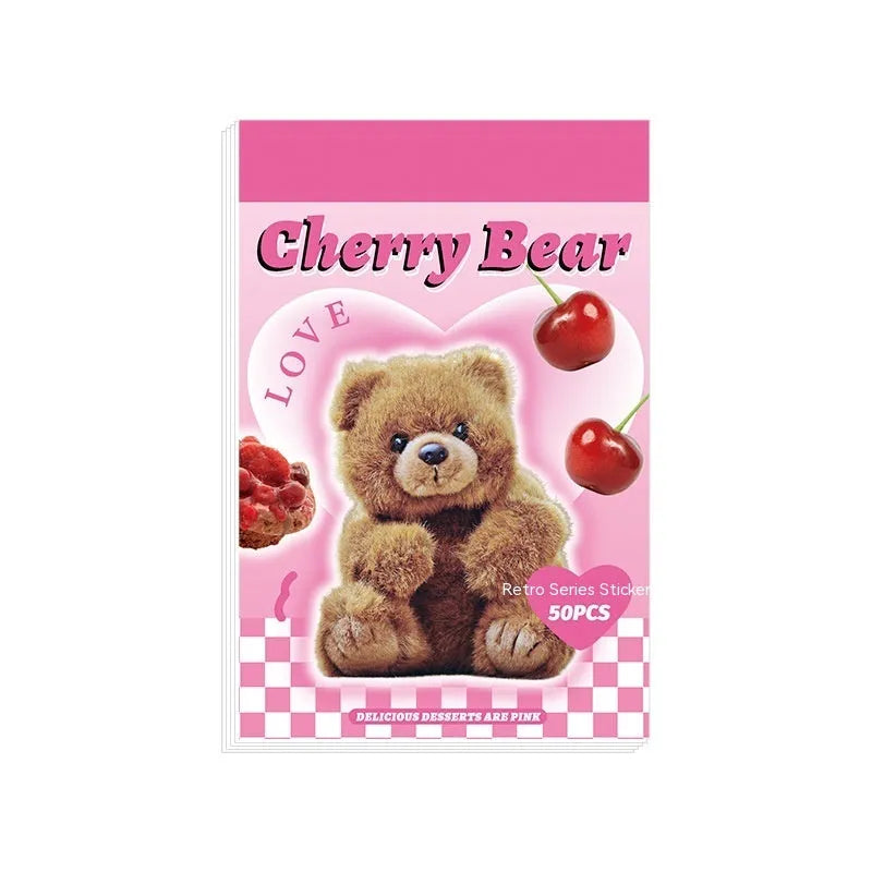 American retro cartoon sticker book with 50 adhesive 4x6cm sheets in six colour themes for journal decoration