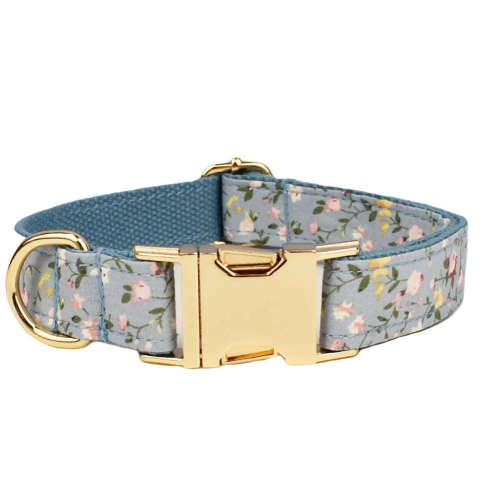 Floral patterned dog collar set with matching leash and vest for pet accessories
