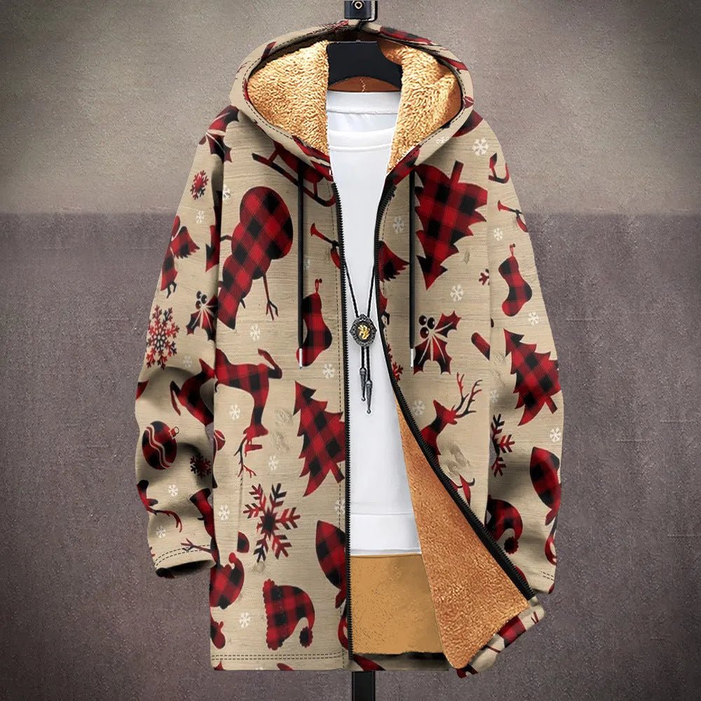 Men's multicolour printed hooded cardigan with front zip in loose fit