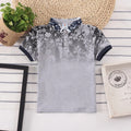 Boys short sleeve cotton shirt with lapel collar in solid colours grey red navy white.