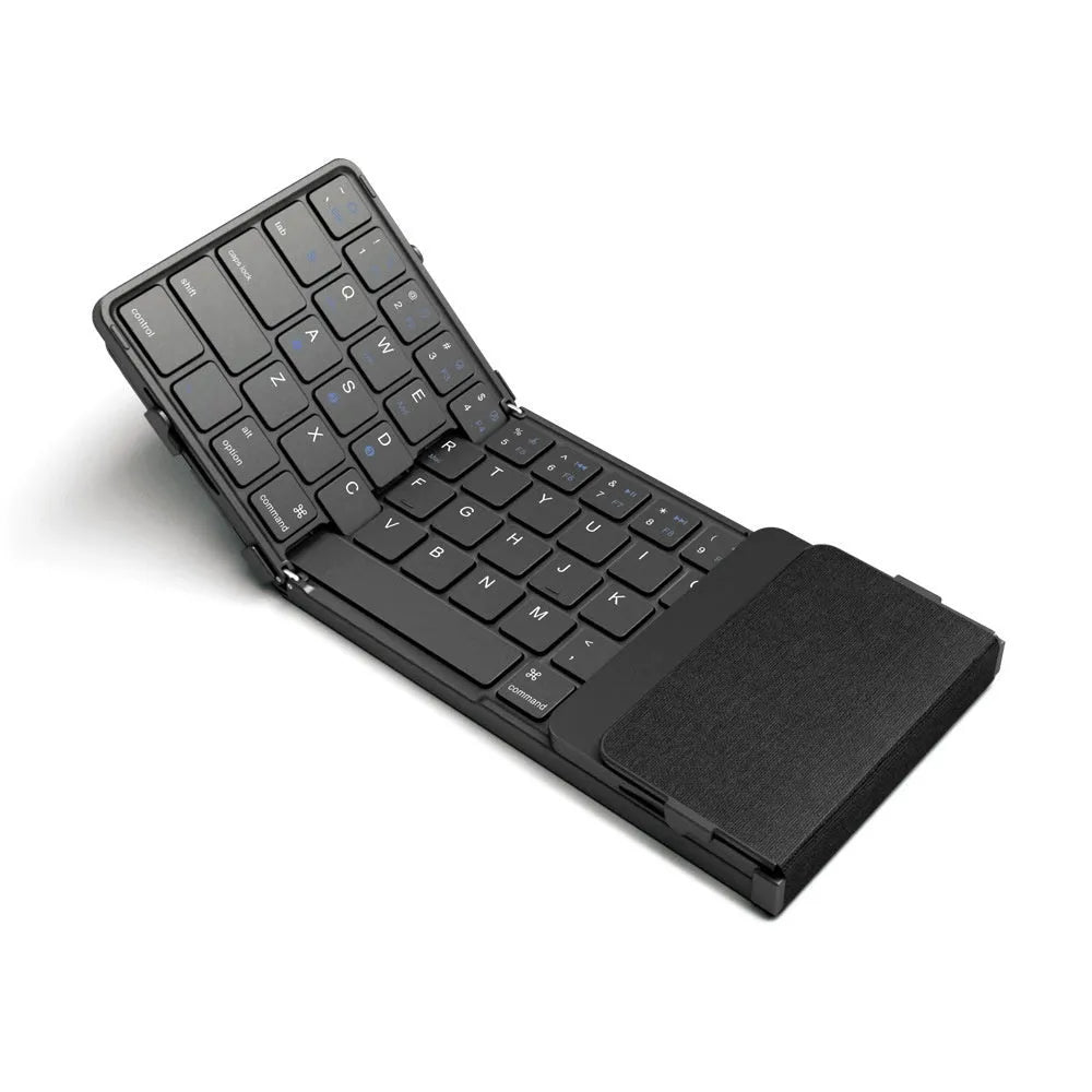 Black folding Bluetooth keyboard with touchpad for mobile phones and tablets